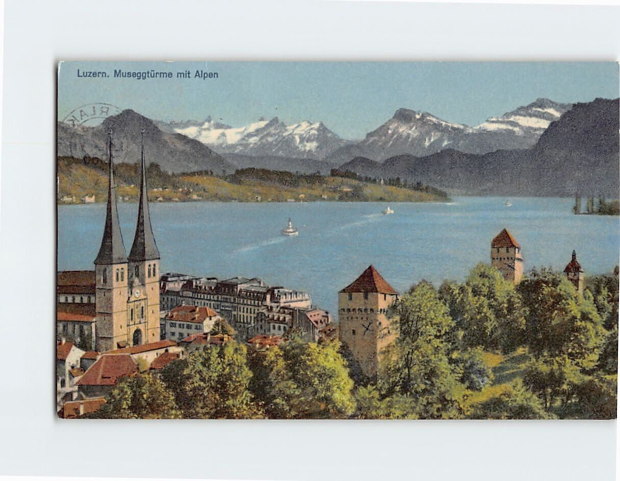 Postcard Museggtürme mit Alpen, Lucerne, Switzerland
