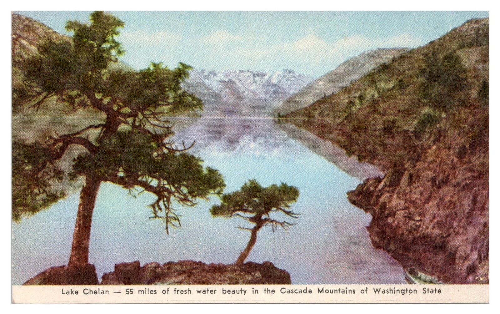 Vintage Lake Chelan Cascade Mountains Washington Postcard Unposted White Border