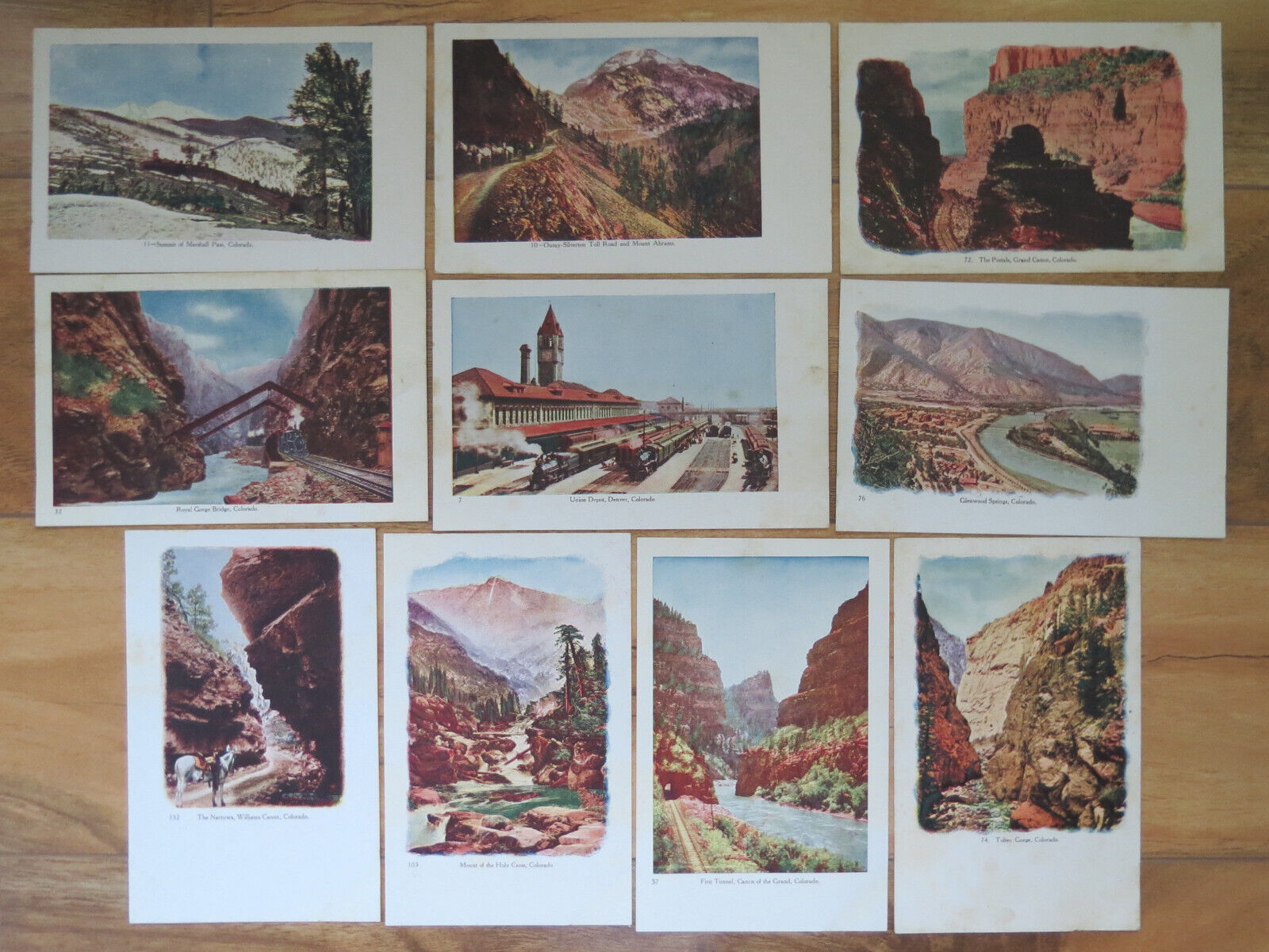 10 OLD EMBOSSED COLORADO POSTCARDS Marshall Pass - Ouray Silverton - Royal Gorge