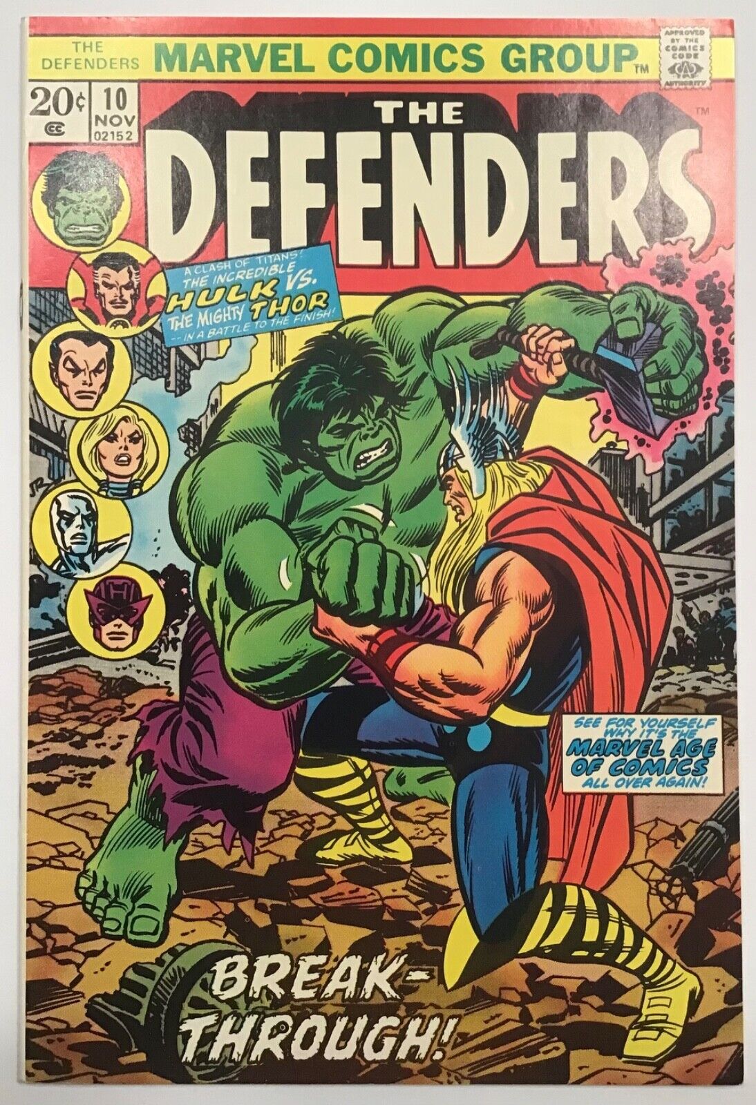 DEFENDERS #10 (Marvel Comics 1973) AVENGERS crossover (VF) HULK vs THOR