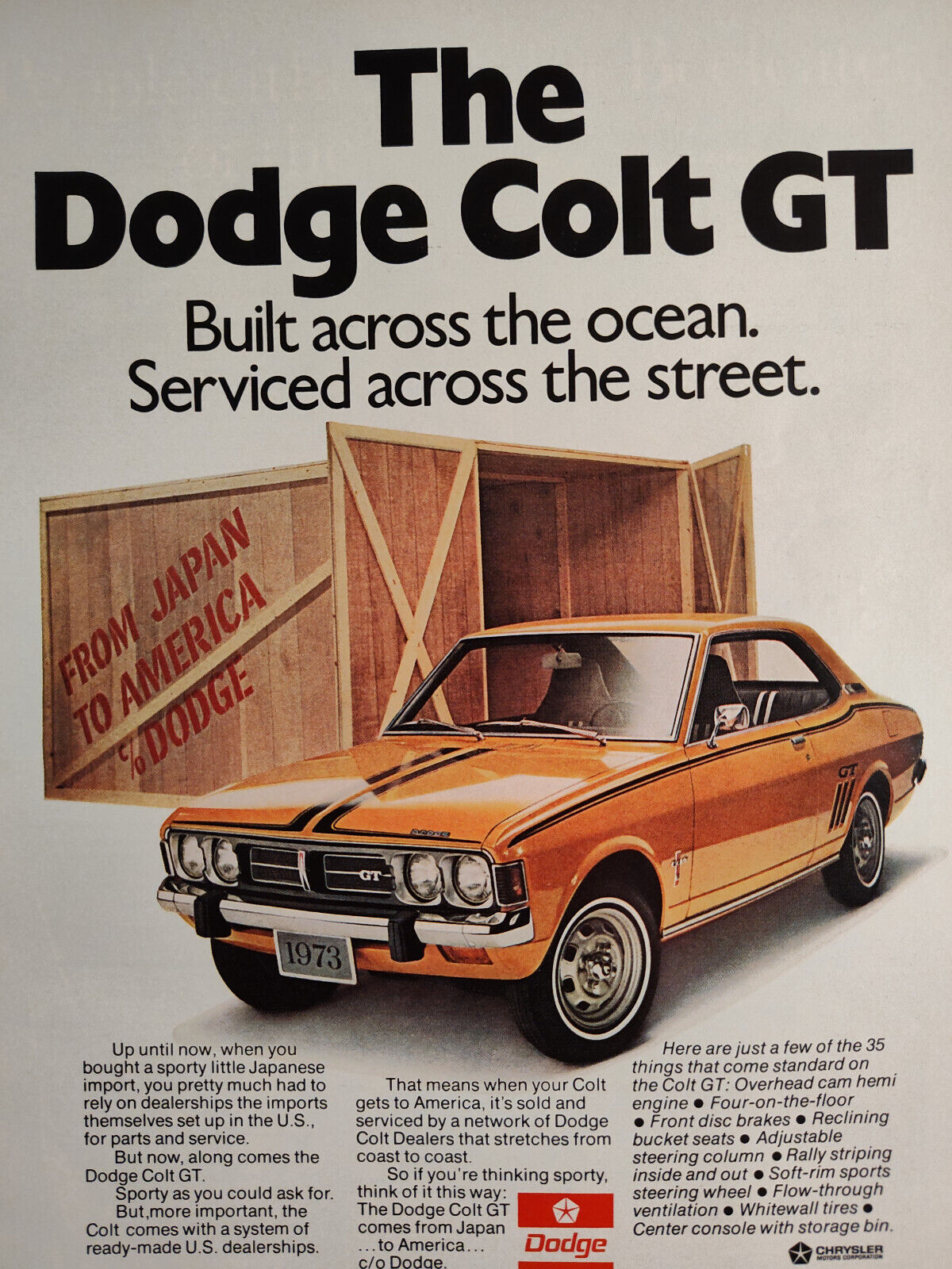 1973 Esquire Original Art Ad Advertisement DODGE COLT GT