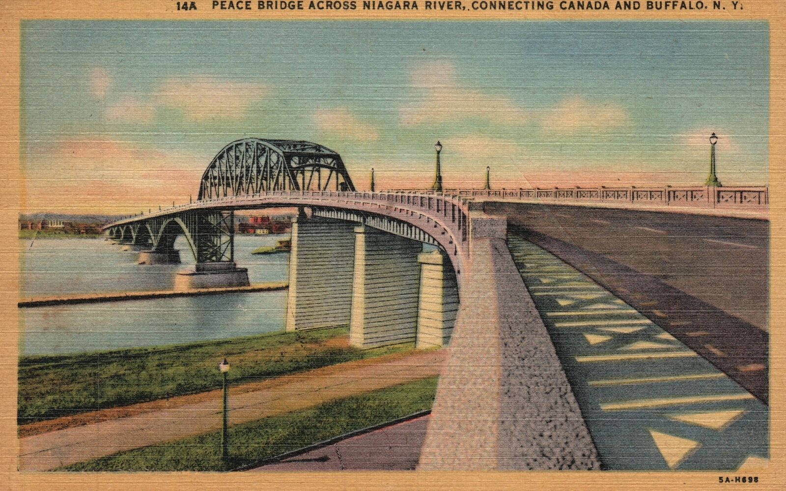 Vintage Postcard Peace Bridge Across Niagara Falls Canada & Buffalo New York NY