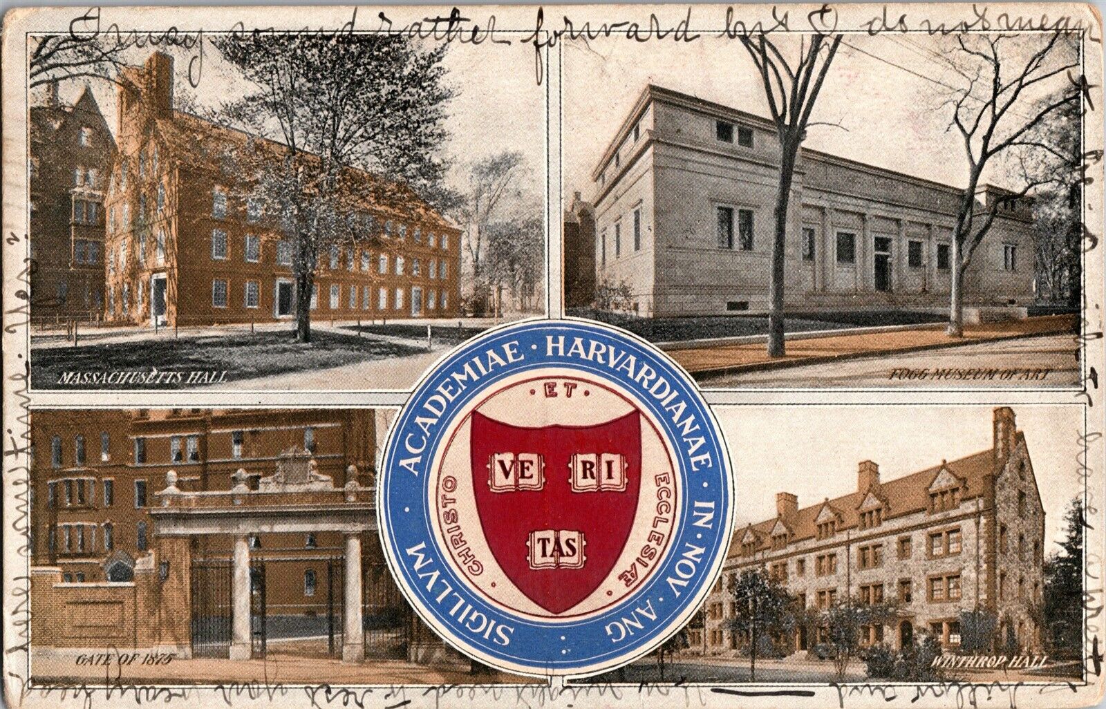 Harvard University Building Multi View Seal Cambridge MA Vintage Postcard K60