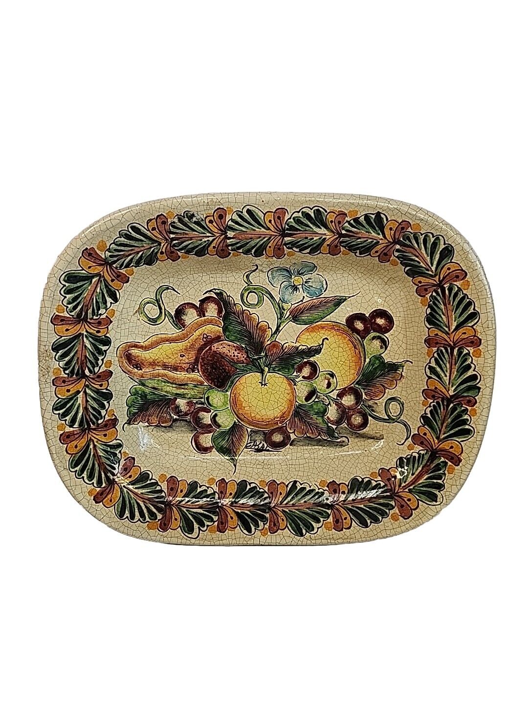 Vintage Casal Made In Mexico Decorative Flowers & Fruit Platter 18.5 