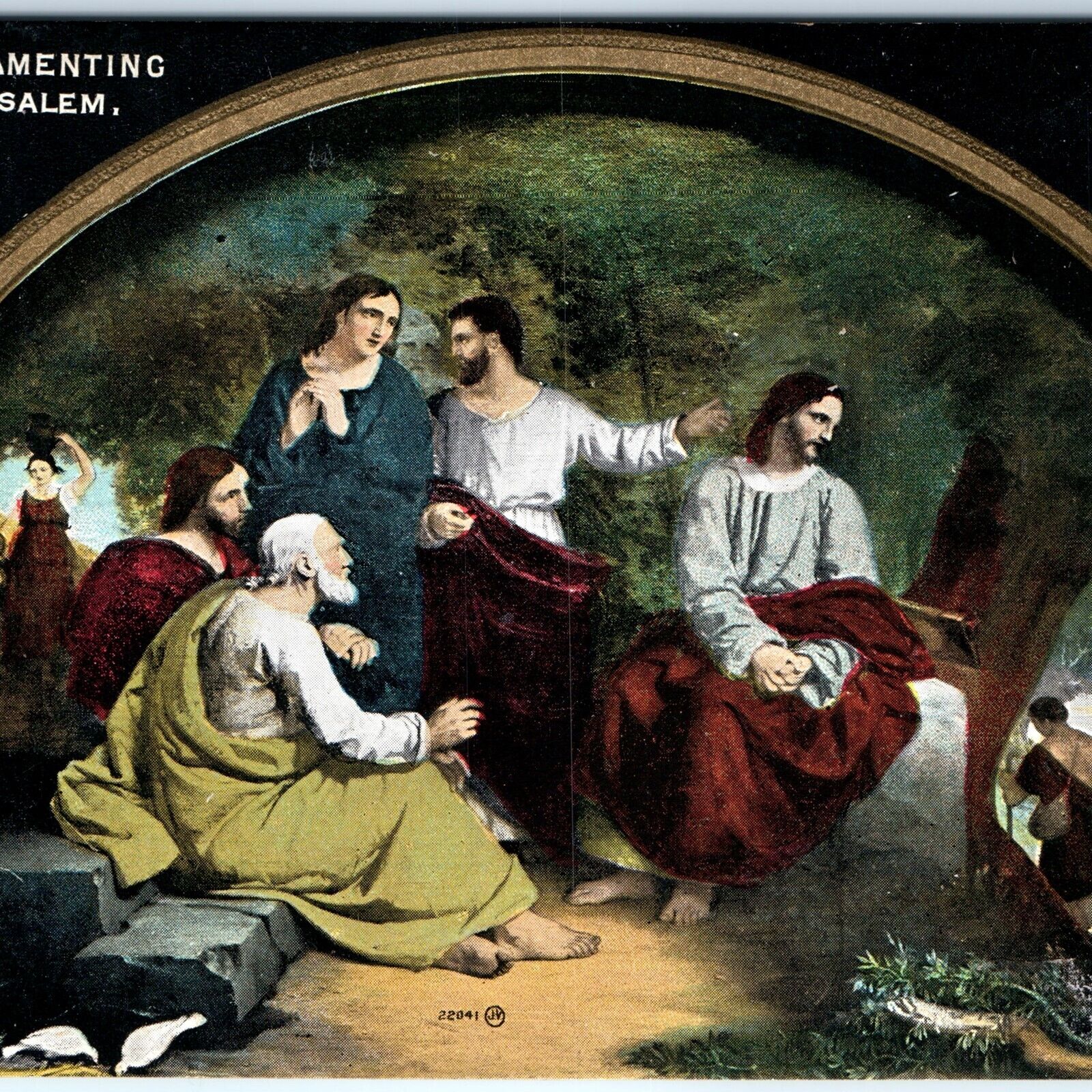 c1900s Sir Charles Lock Eastlake Painting Print Card Christ Lament Jerusalem C44