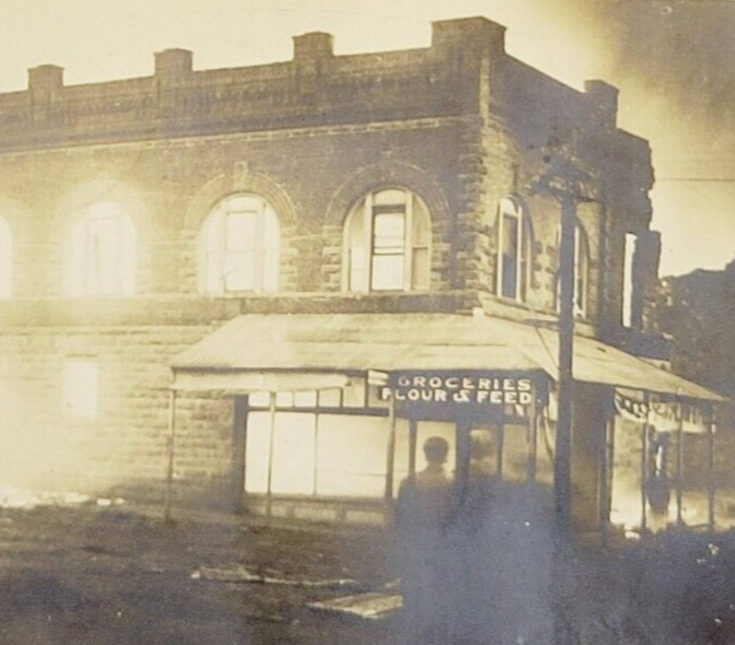 Rare 1909 Postcard Set Nighttime Fire Downtown Henryetta Oklahoma During & After