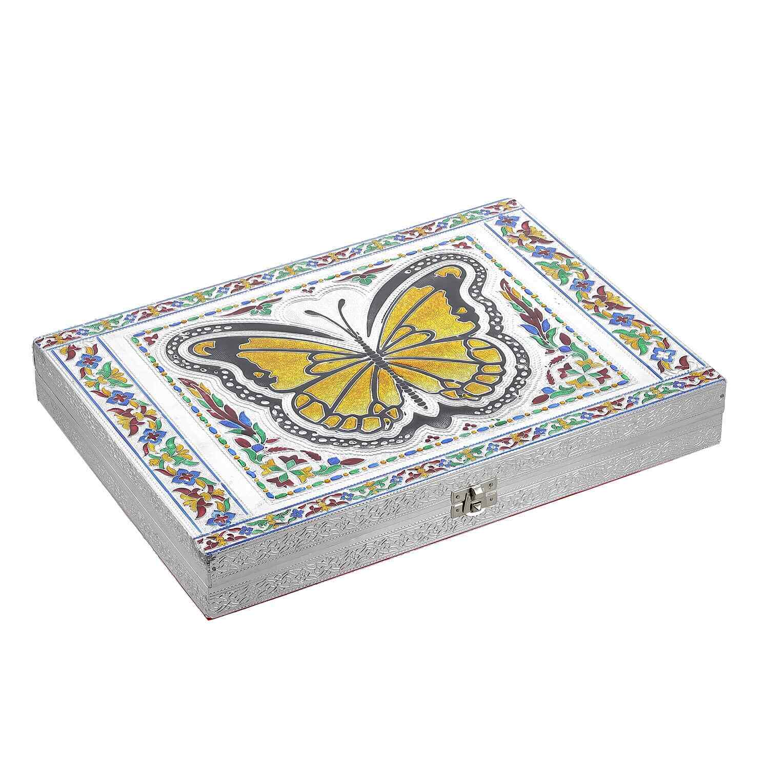 Handcrafted Aluminium Oxidized Butterfly Embossed Ring Jewelry Box Organizer