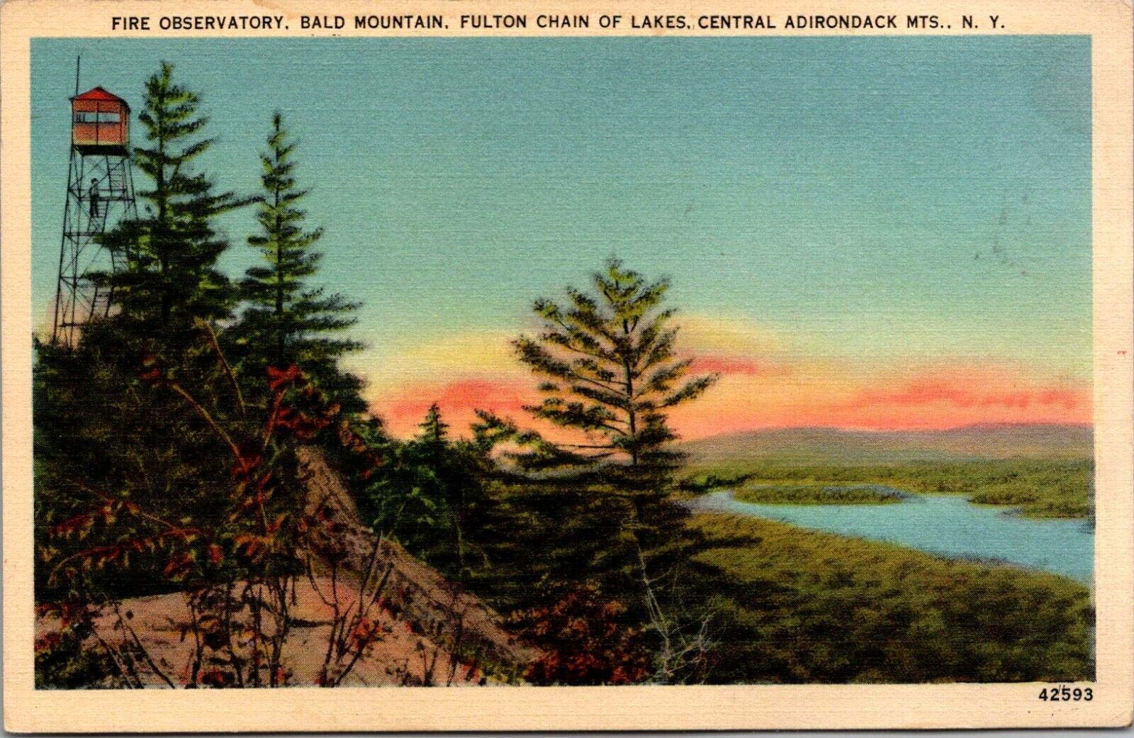 Fire Observatory, Bald Mtn, Fulton Chain of Lakes, Adirondacks, NY-Postcard  571