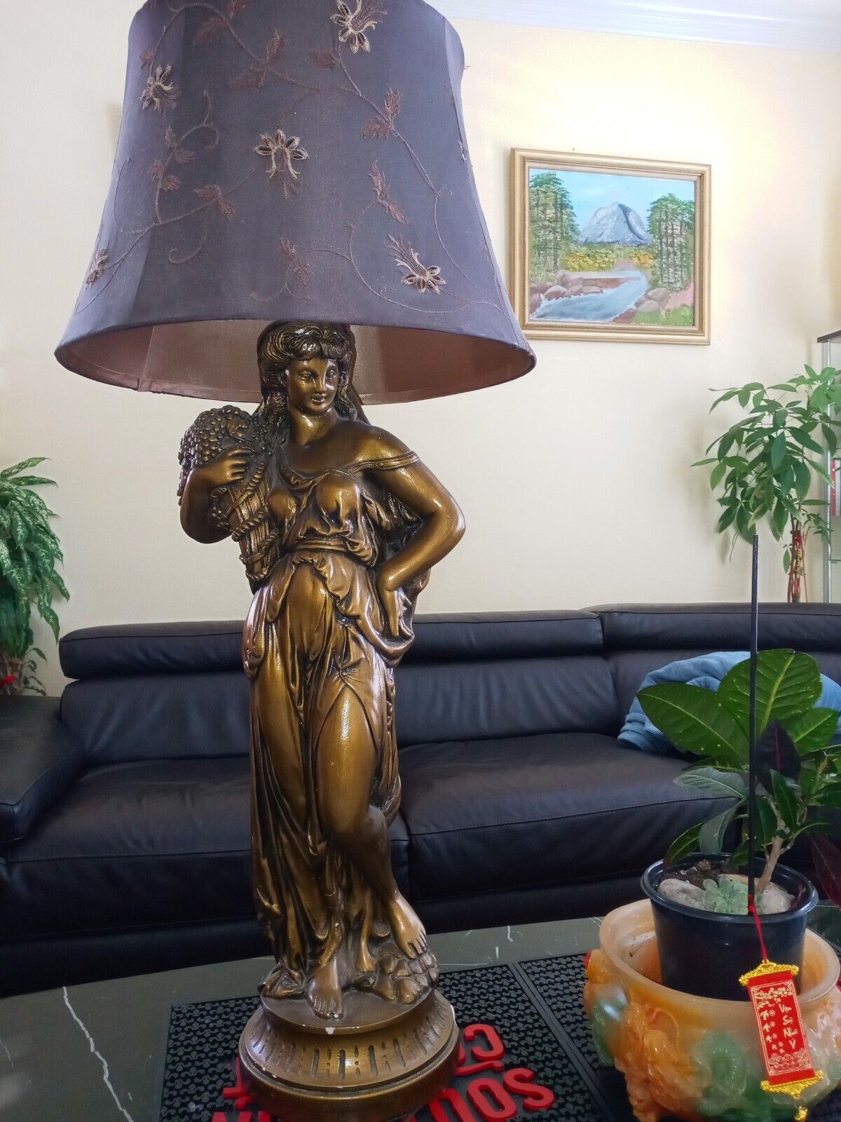 Vintage Oversized Golden Lady Statue Lamp 29\