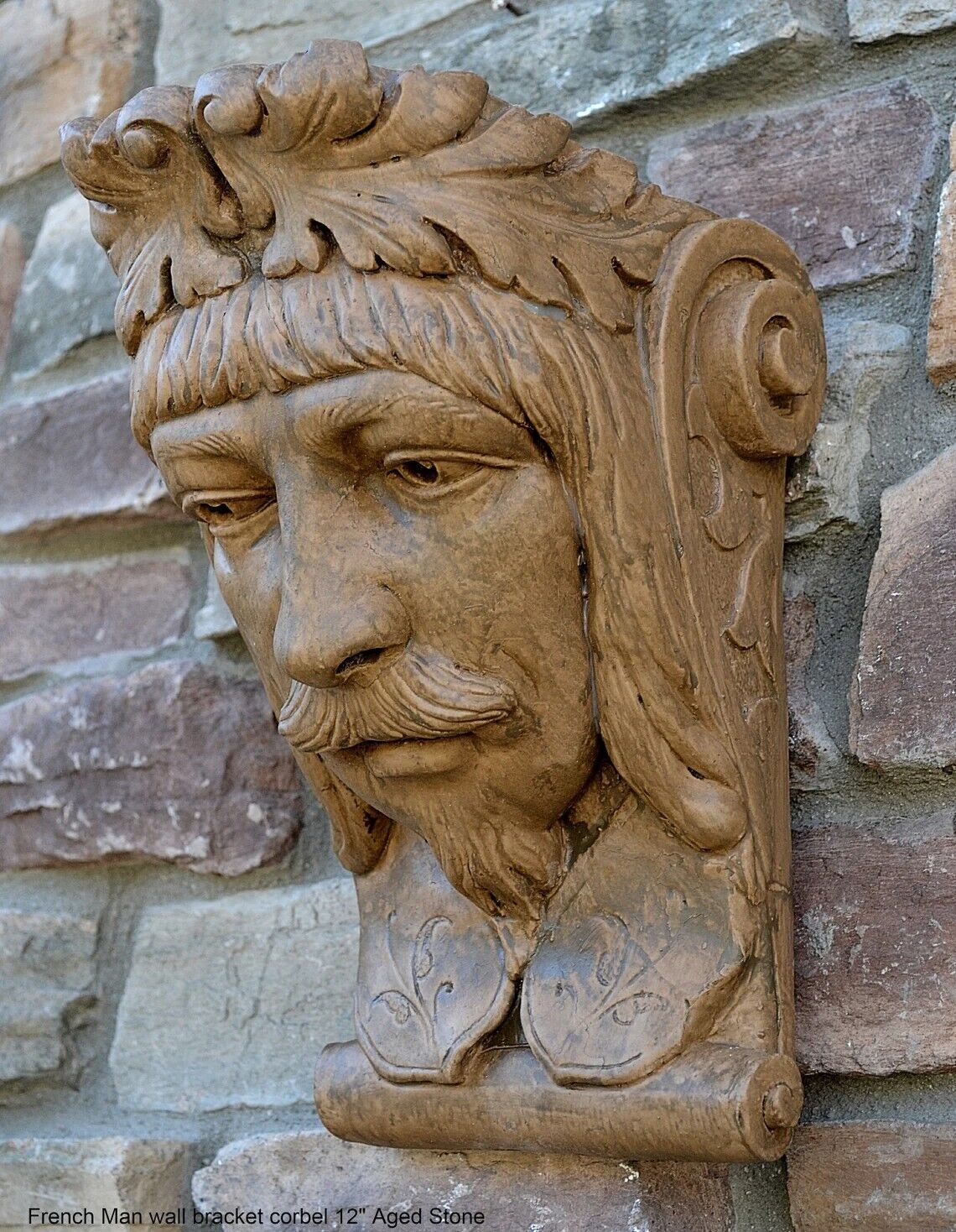French Man Wall Corbel Bracket carving Sculptural wall relief plaque 11.125\