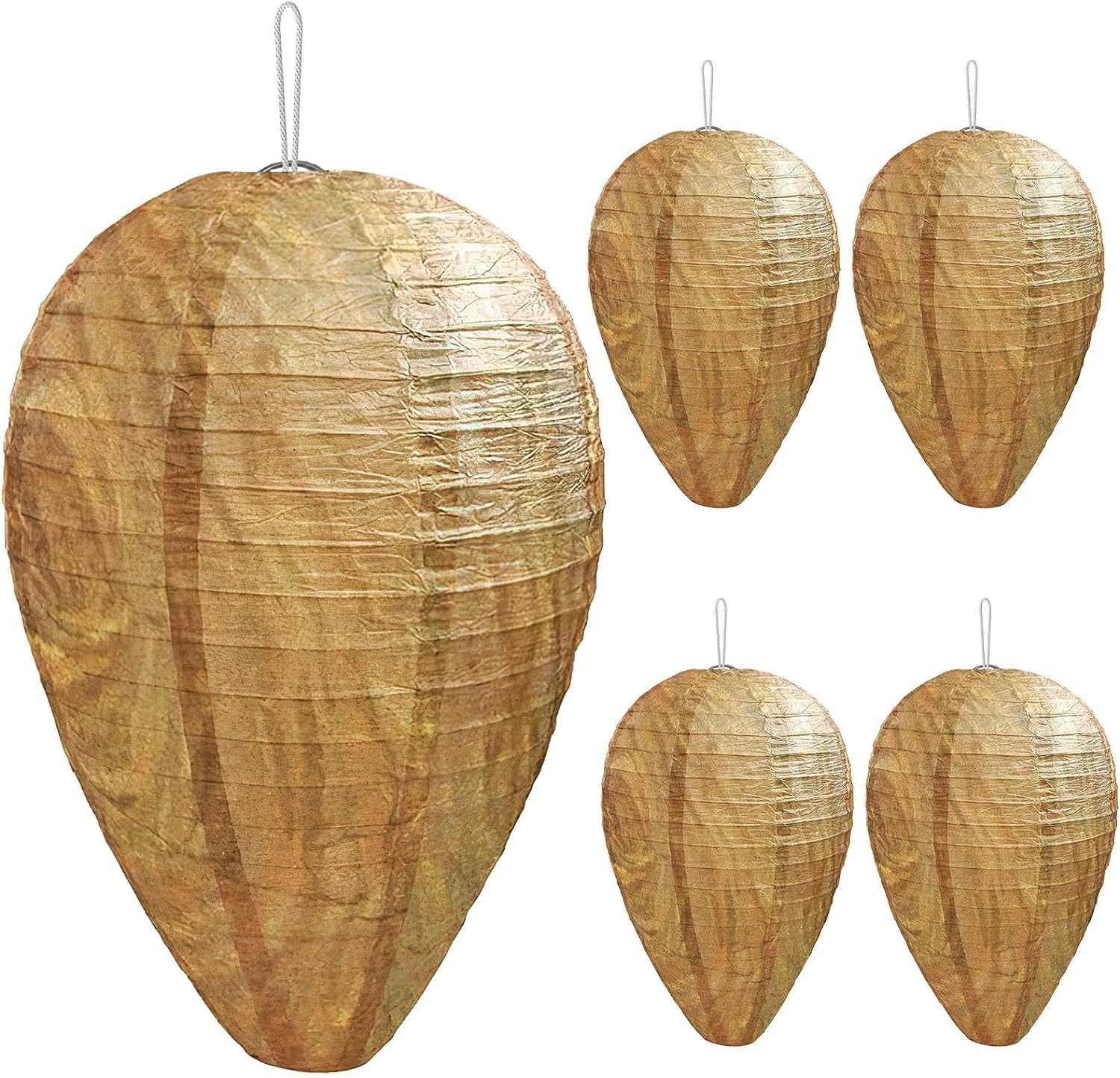 4 Pack Mini Size Paper Wasp Nest Decoy Hanging Fake Wasp Nest for Wasps Hornets 