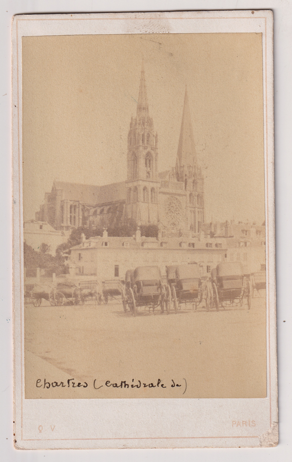 Chartres CDV - The Cathedral, Market View - Vintage Albumen Print c.1865