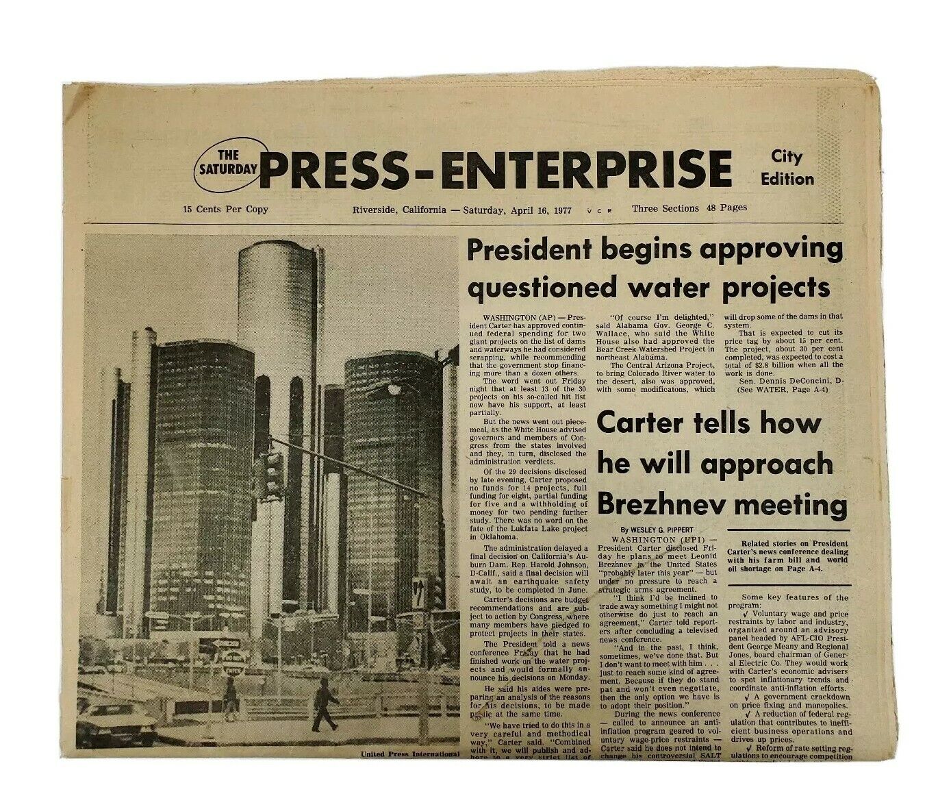Vintage Press Enterprise Newspaper April 16th, 1977 Riverside California Carter 