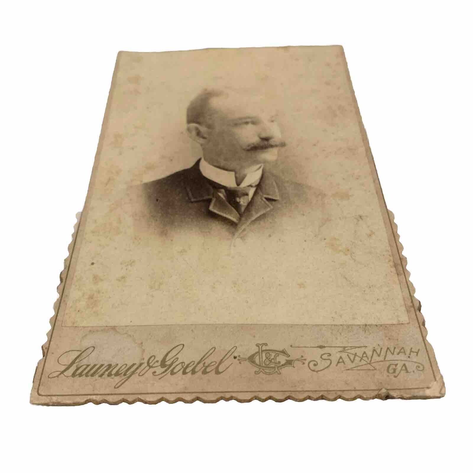 Antique Circa 1800s Cabinet Card Dapper Man With Mustache  Savannah GA