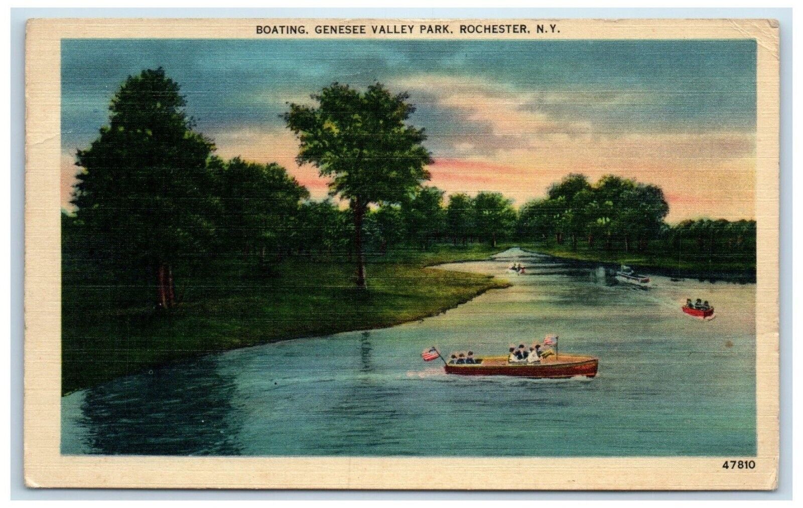 c1940 Boating Genesee Valley Park Speedboat Rochester New York Vintage Postcard