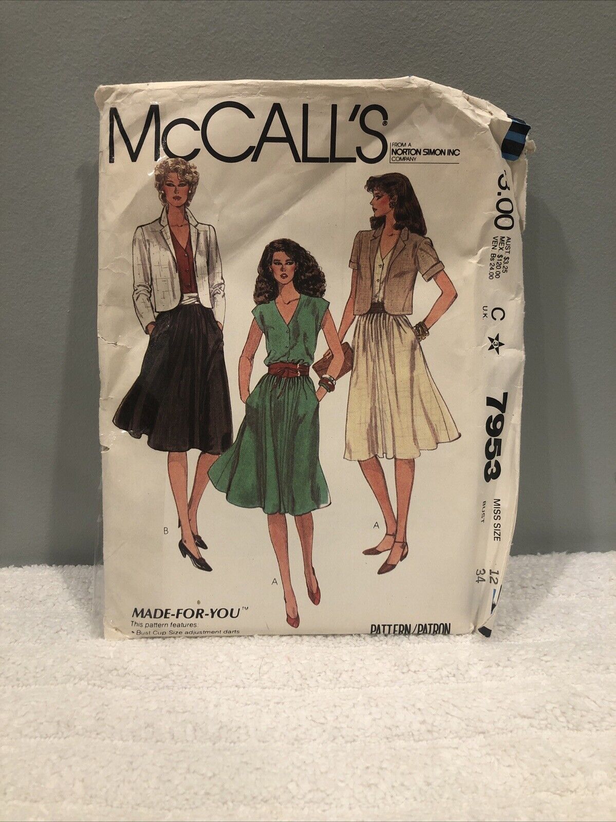 Vtg McCall's Pattern 7953 Ladies Dress & Jacket Sz 12 Complete