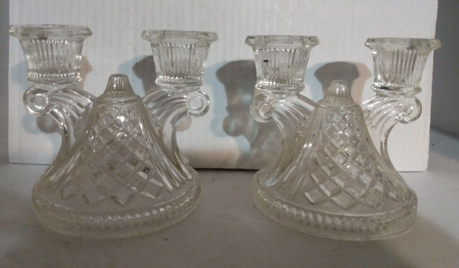 Matching Pair WIGWAM CANDLE HOLDERS CLEAR FEDERAL DEPRESSION GLASS 4.25