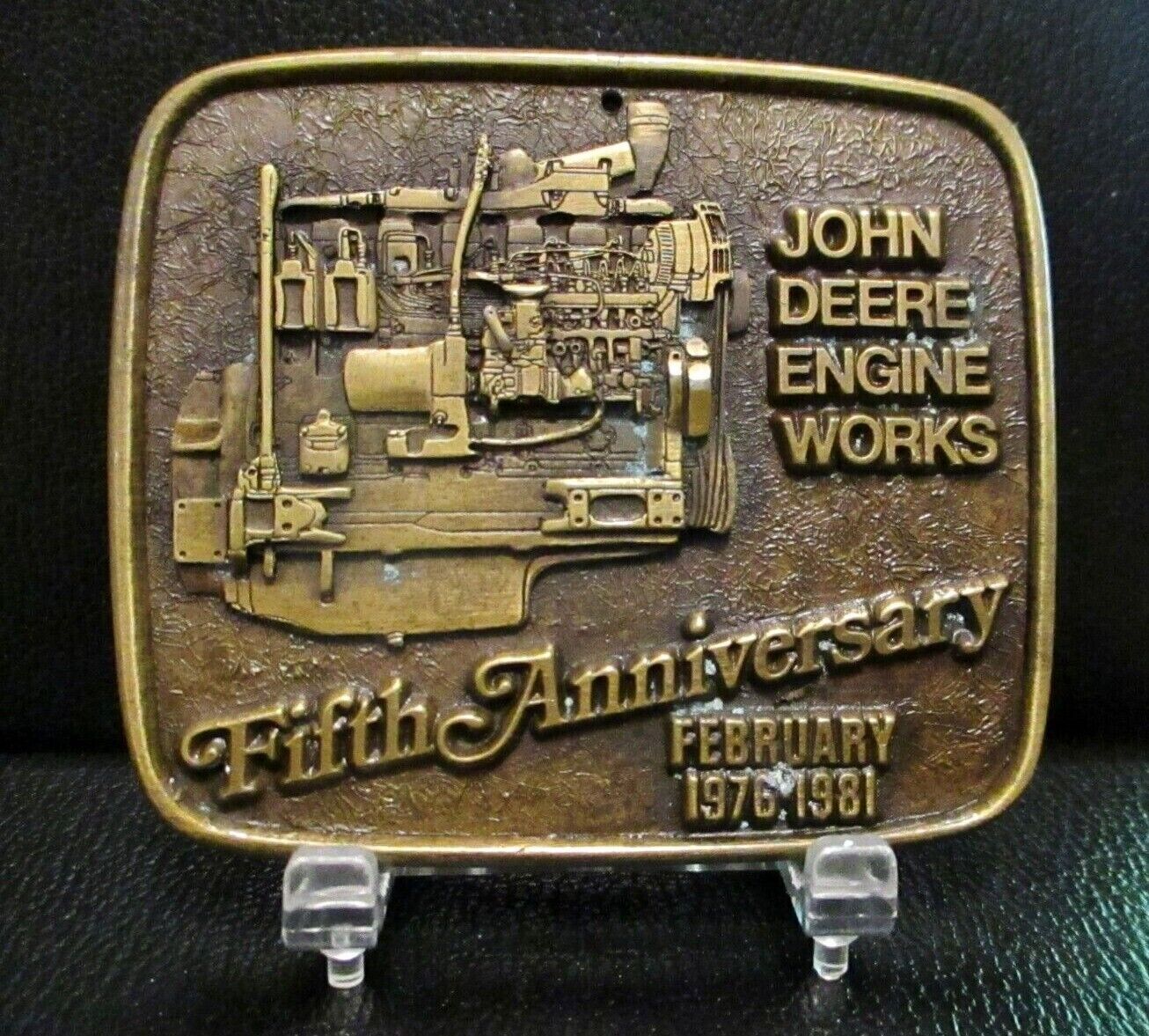 John Deere Engine Works Waterloo IA Medallion 5th Anniversary 1976 1981 Brass jd