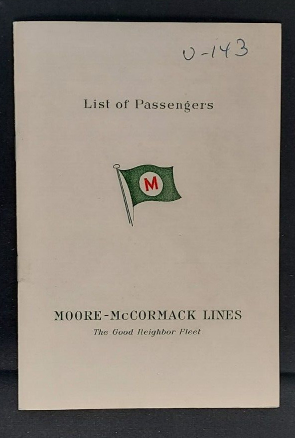 1959 Passenger List S. S. Argentina Moore McCormack Lines Buenos Aires New York