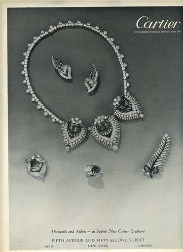 Cartier Diamonds and Rubies Superb New Creations 1950 Magazine Ad