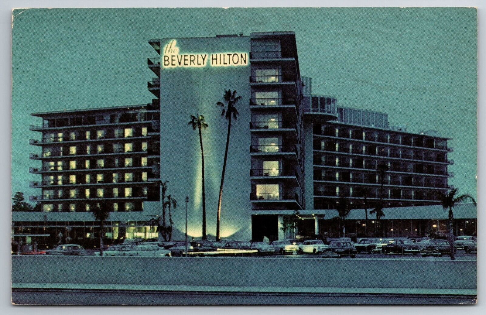 Vintage Postcard CA California Beverly Hills Hilton Night View c1967  -3222