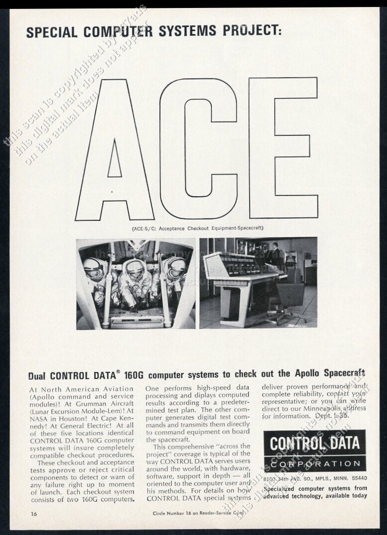 1965 Control Data 160G computer NASA astronaut photo Apollo spacecraft theme ad