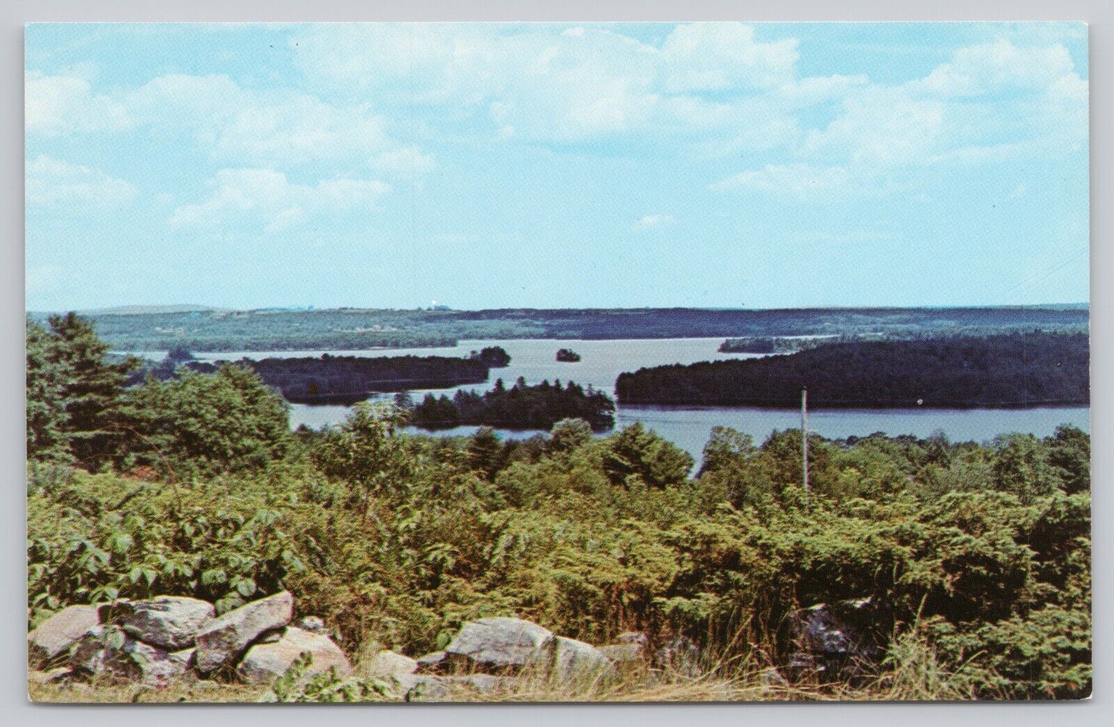 Damariscotta Maine, Lake from Bunker Hill, Muscongus Bay, Vintage Postcard
