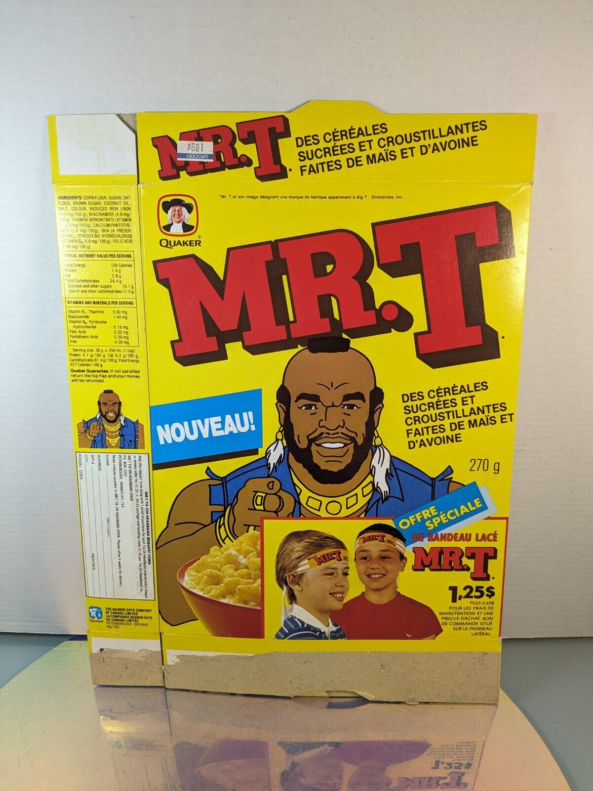 ULTRA RARE Vintage 1984 French (Canadian) & English Mr T Flat Cereal Box
