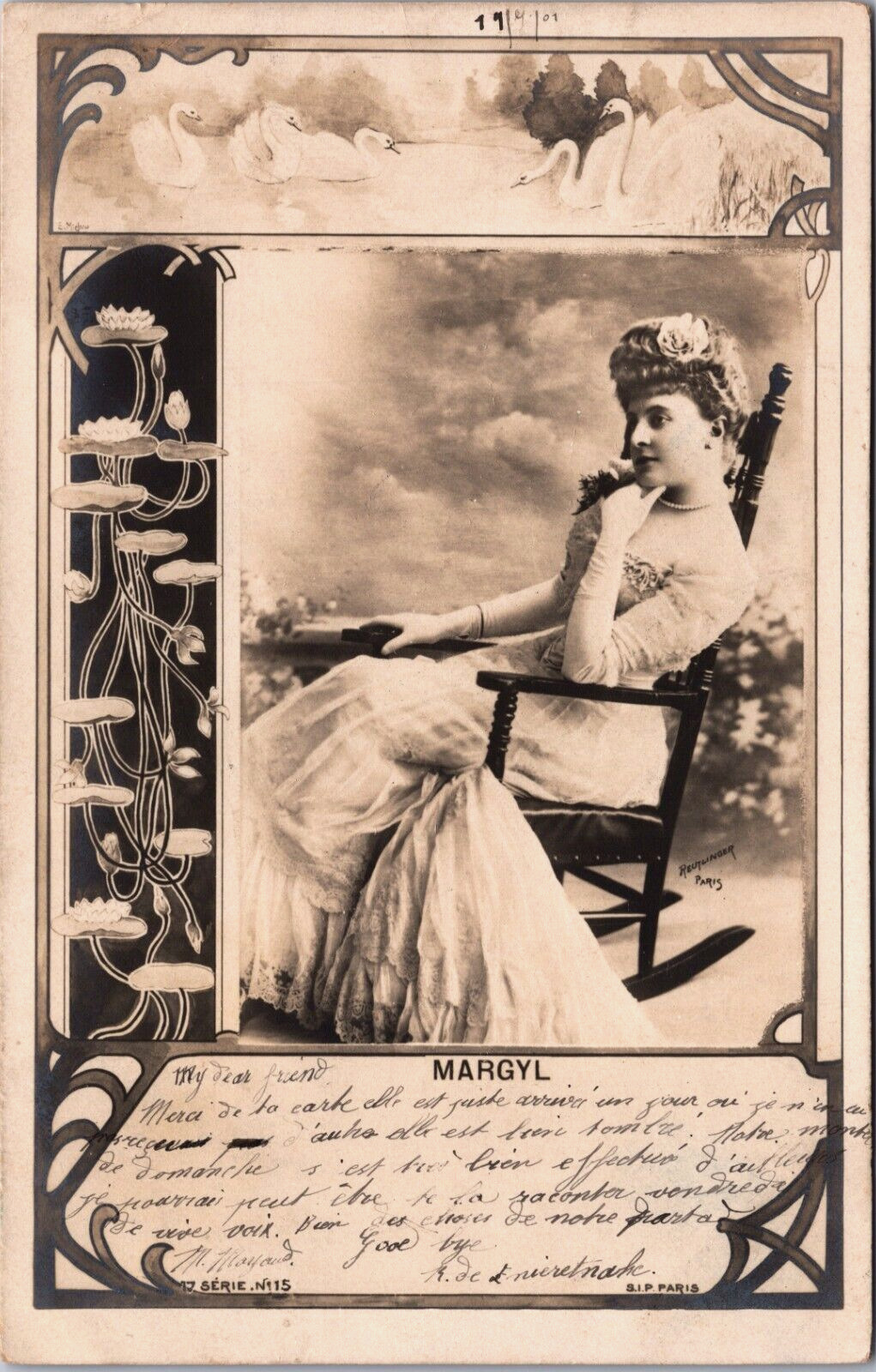 Art Nouveau Woman Margyl Reutlinger Paris Opera Glamour Vintage RPPC C065