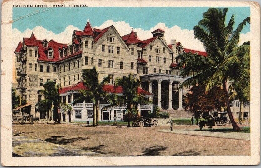 Vintage 1926 MIAMI, Florida Postcard HALCYON HOTEL Street View / 1926 Cancel