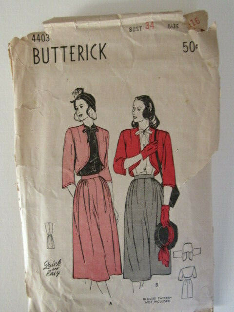 Vintage Butterick Skirt & Bolero Pattern #4403