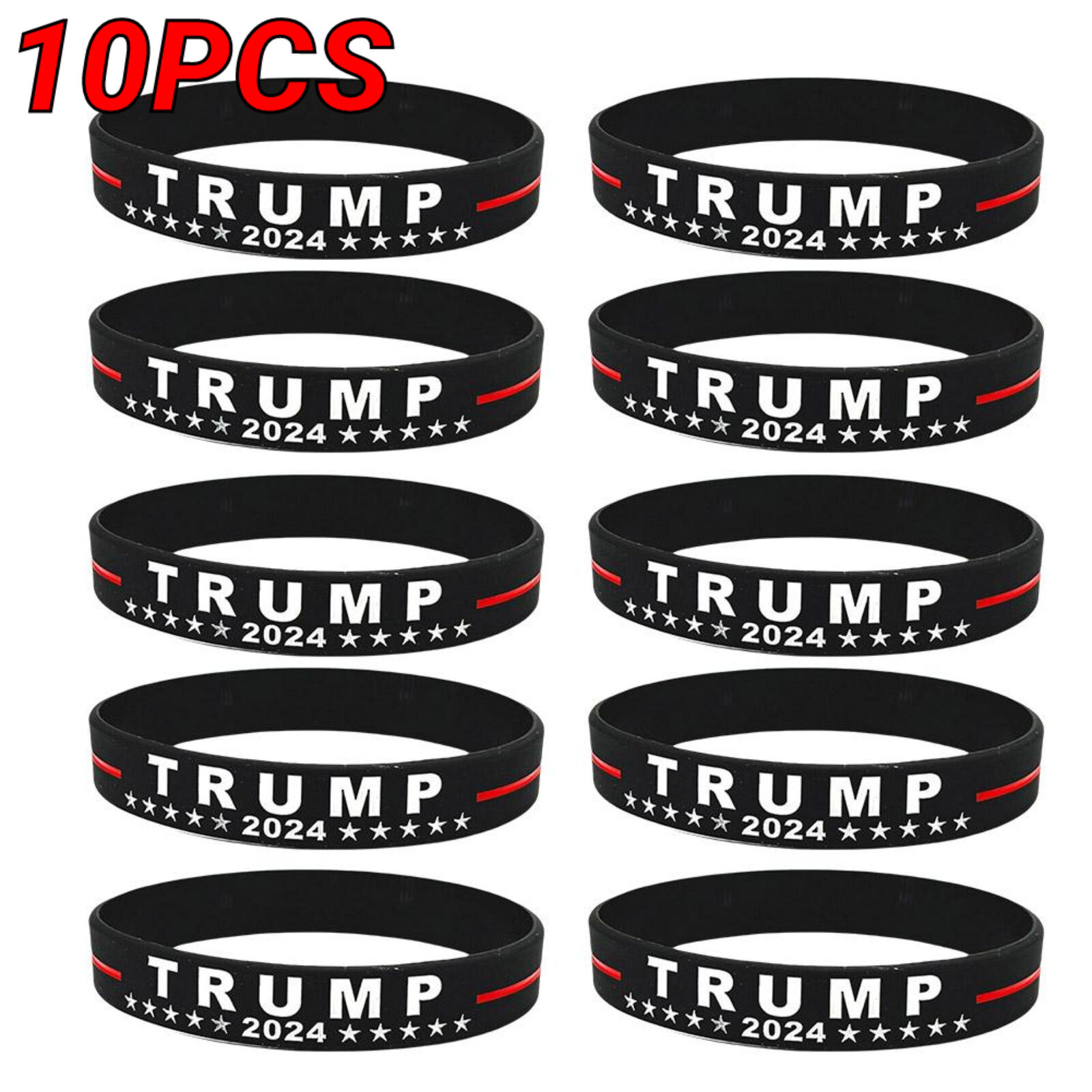 10Pcs Trump 2024 Silicone Bracelet Party Favor Keep America Great Wristband *