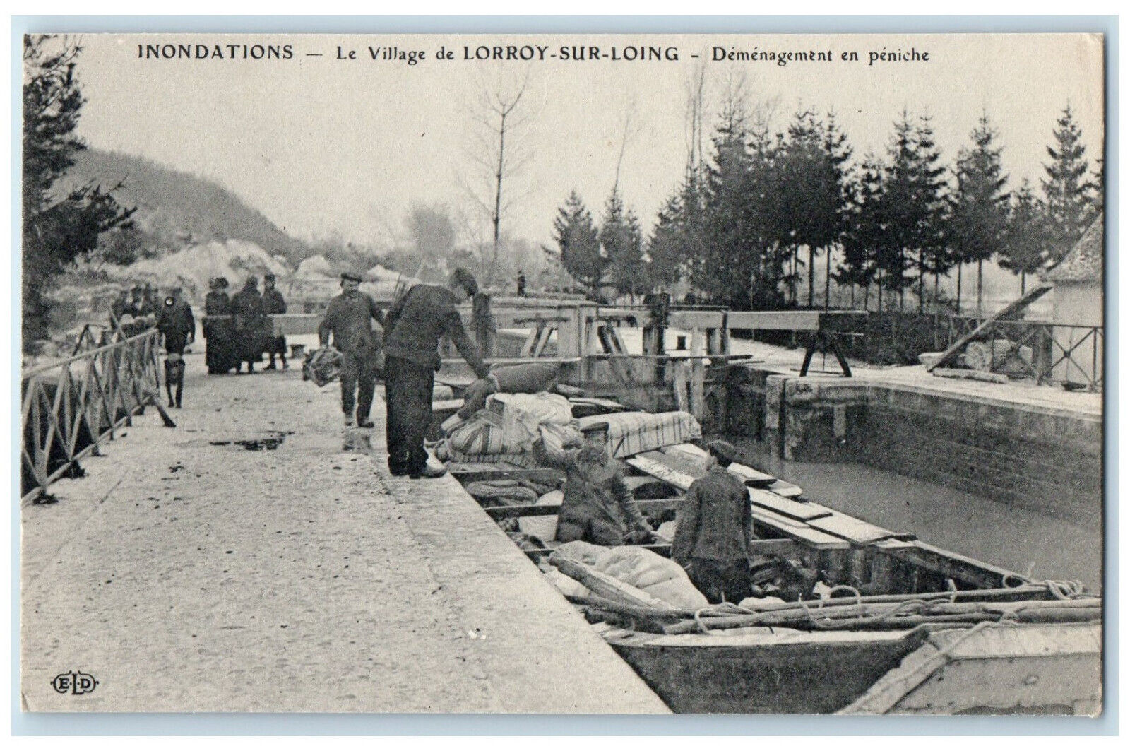 c1940's The Village Of Lorroy-Sur-Loing Moving to Peniche Floods France Postcard