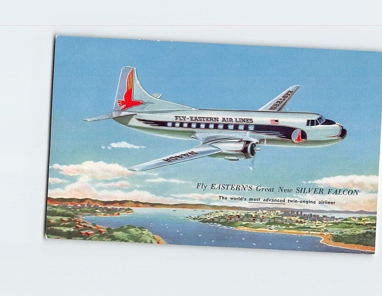 Postcard Fly Eastern Airlines New Silver Falcon Airliner