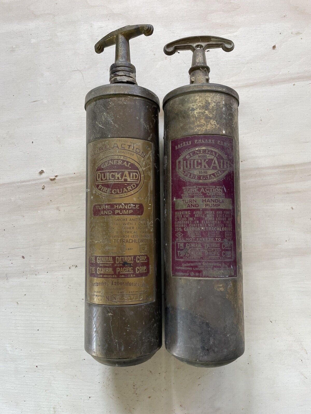 Two Antique Pump Fire Extinguishers (empty)