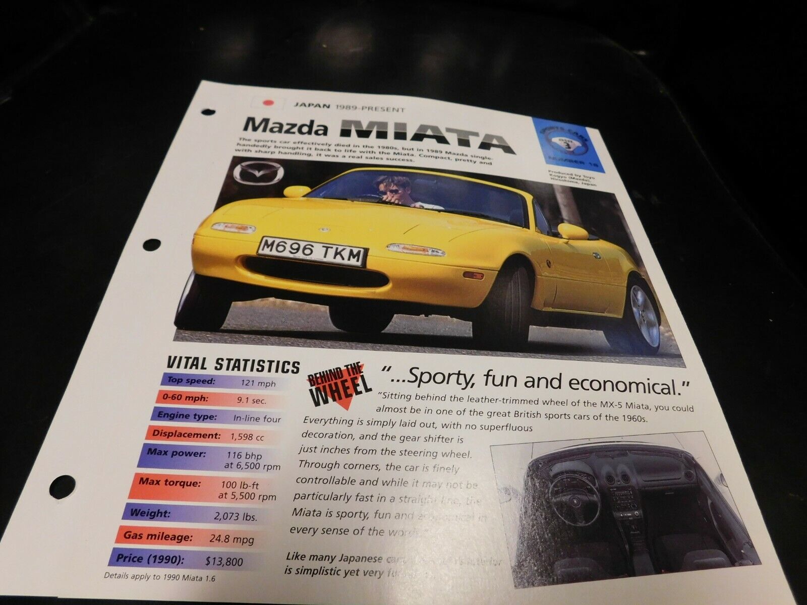1989+ Mazda Miata Spec Sheet Brochure Photo Poster 