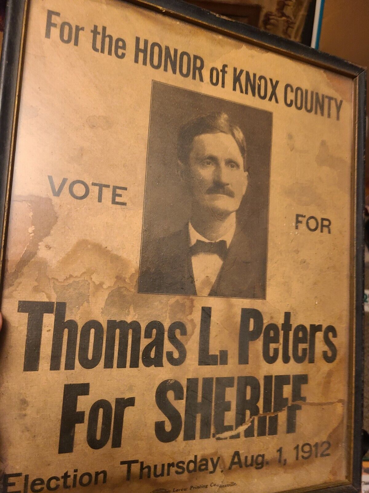 Antique Knoxville Tn 1912 Sheriff Poster.  Thomas L Peters original rare