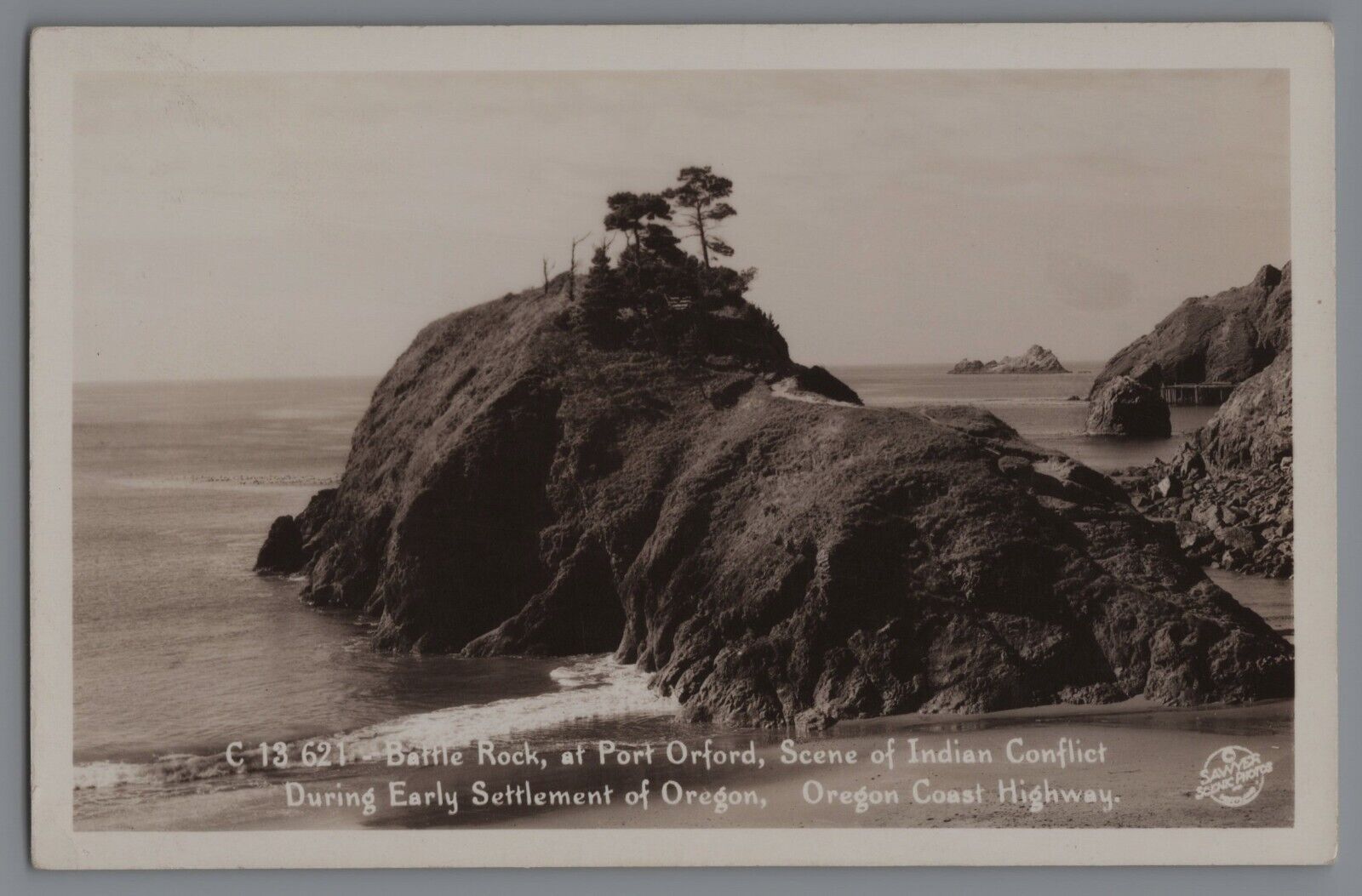 Port Orford Oregon Battle Rock Indian Conflict rppc postcard A7