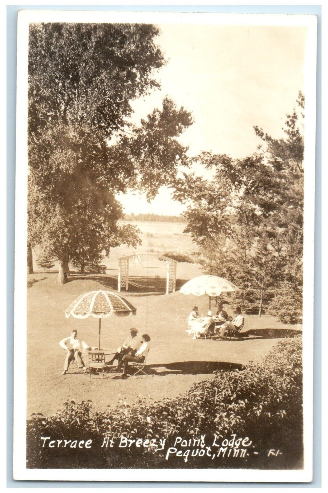 Peguot Minnesota MN RPPC Photo Postcard Terrace Breezy Point Lodge c1940 Antique