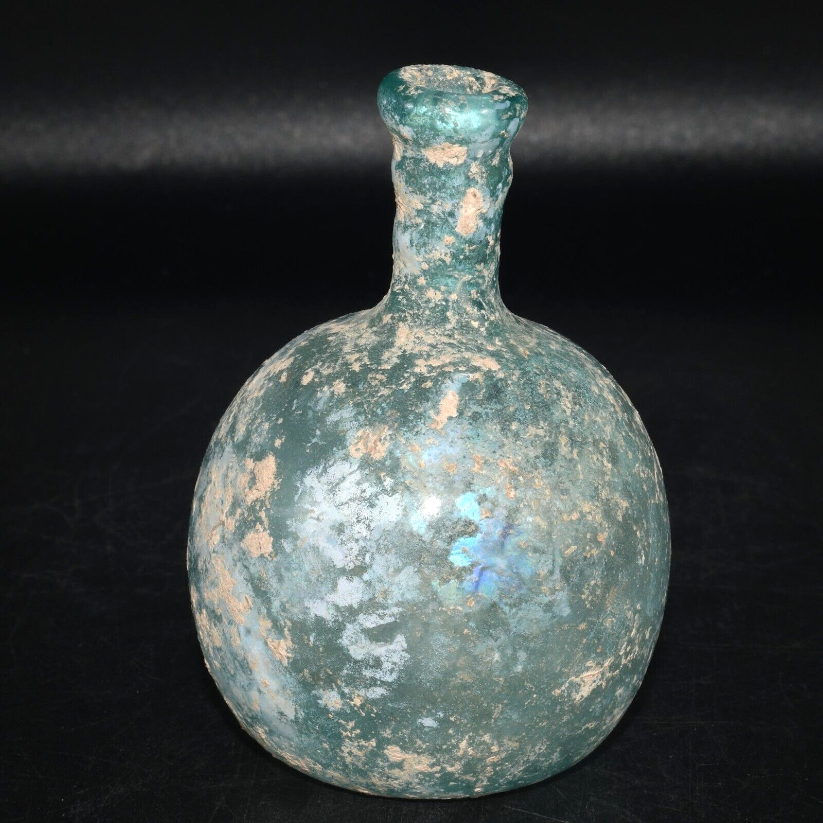 Intact Ancient Roman Glass Flask Bottle with Iridescent Patina C. 2nd Century AD