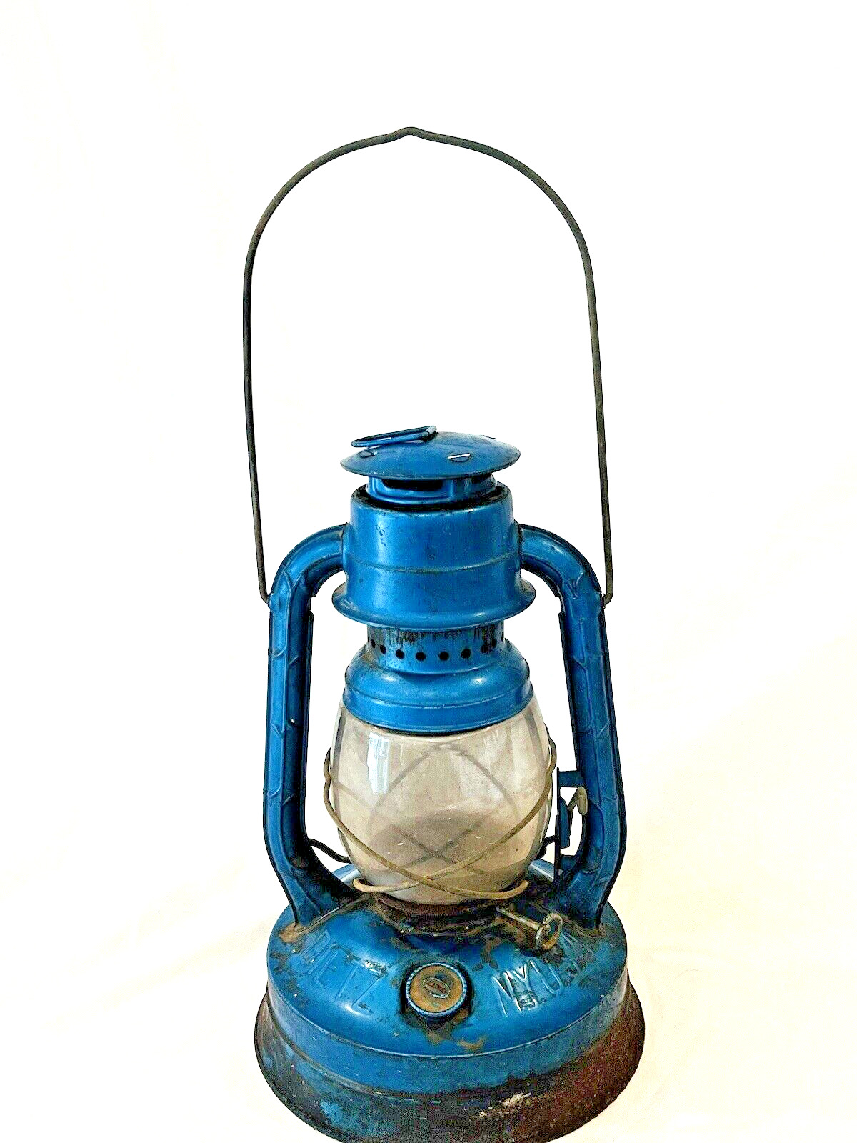 Vtg Dietz No. 100 Blue Kerosene Oil Lantern with Glass Globe Made In N Y U.S.A.