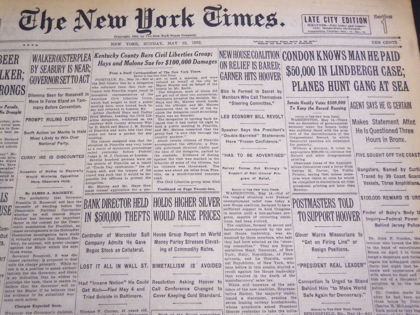 1932 MAY 15 NEW YORK TIMES - CONDON KNOWS MAN HE PAID $50,000 IN CASE - NT 4821