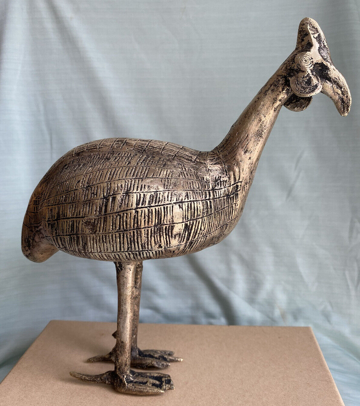 Rare Large Brass Bronze African Figurines Guinea fowl