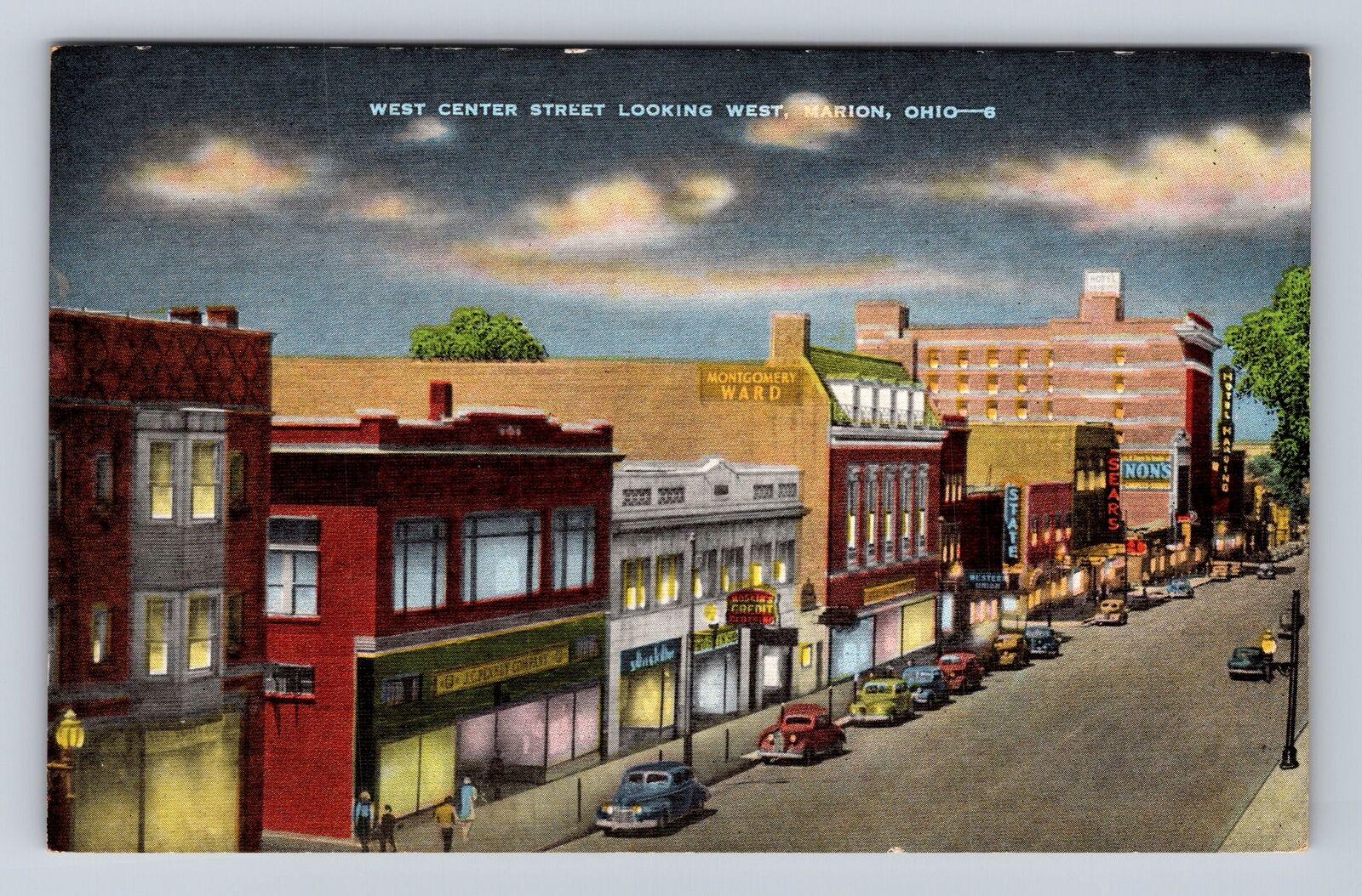 Marion OH-Ohio, West Center Street Looking West, Vintage Souvenir Postcard