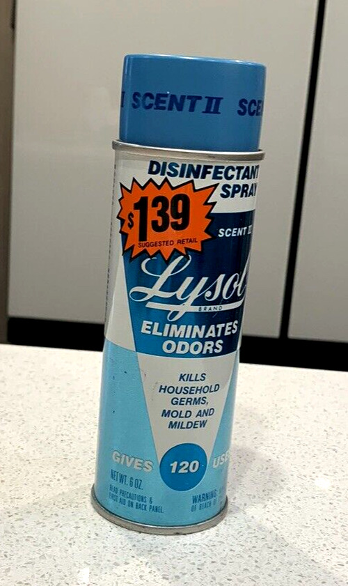 VINTAGE Lysol Fresh Scent Spray VTG 70s 6 Oz. Can Retro Collectible Prop Blue