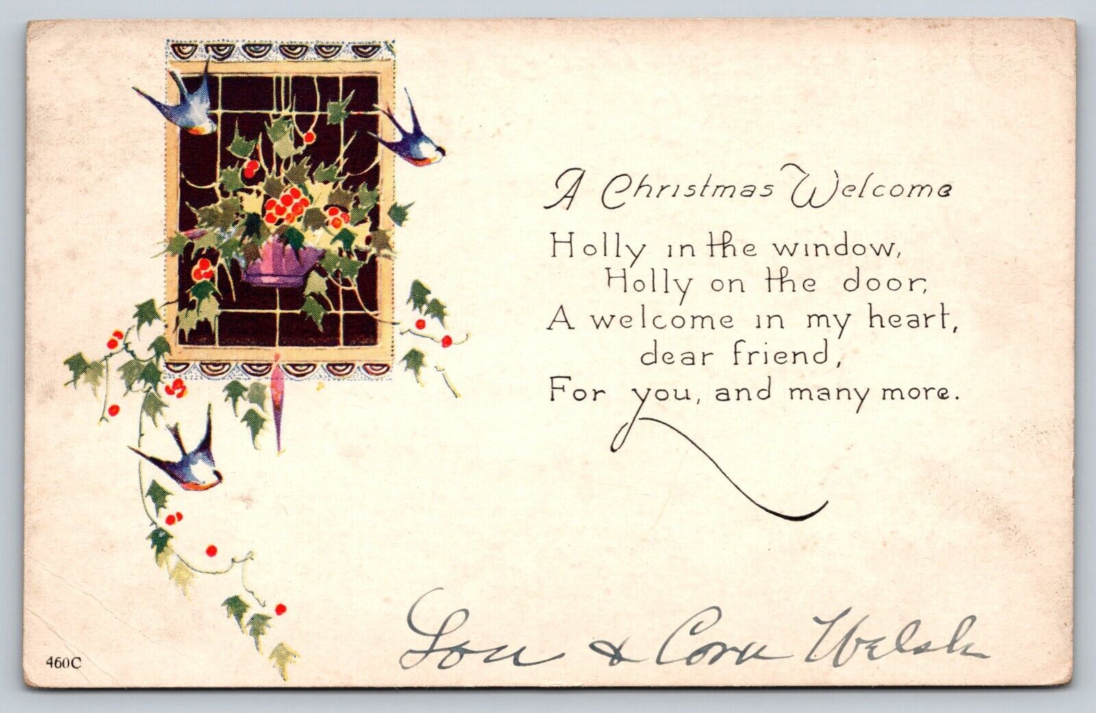Postcard Vtg Greeting Card Posted 1927 A Christmas Welcome  [ga]