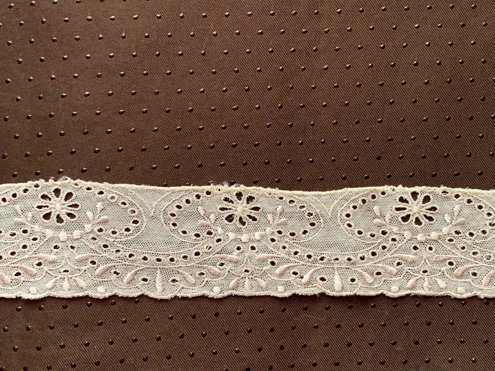 Vintage French Lace edging - Tulle embroidered - Floral design - 185cm by 4.5cm