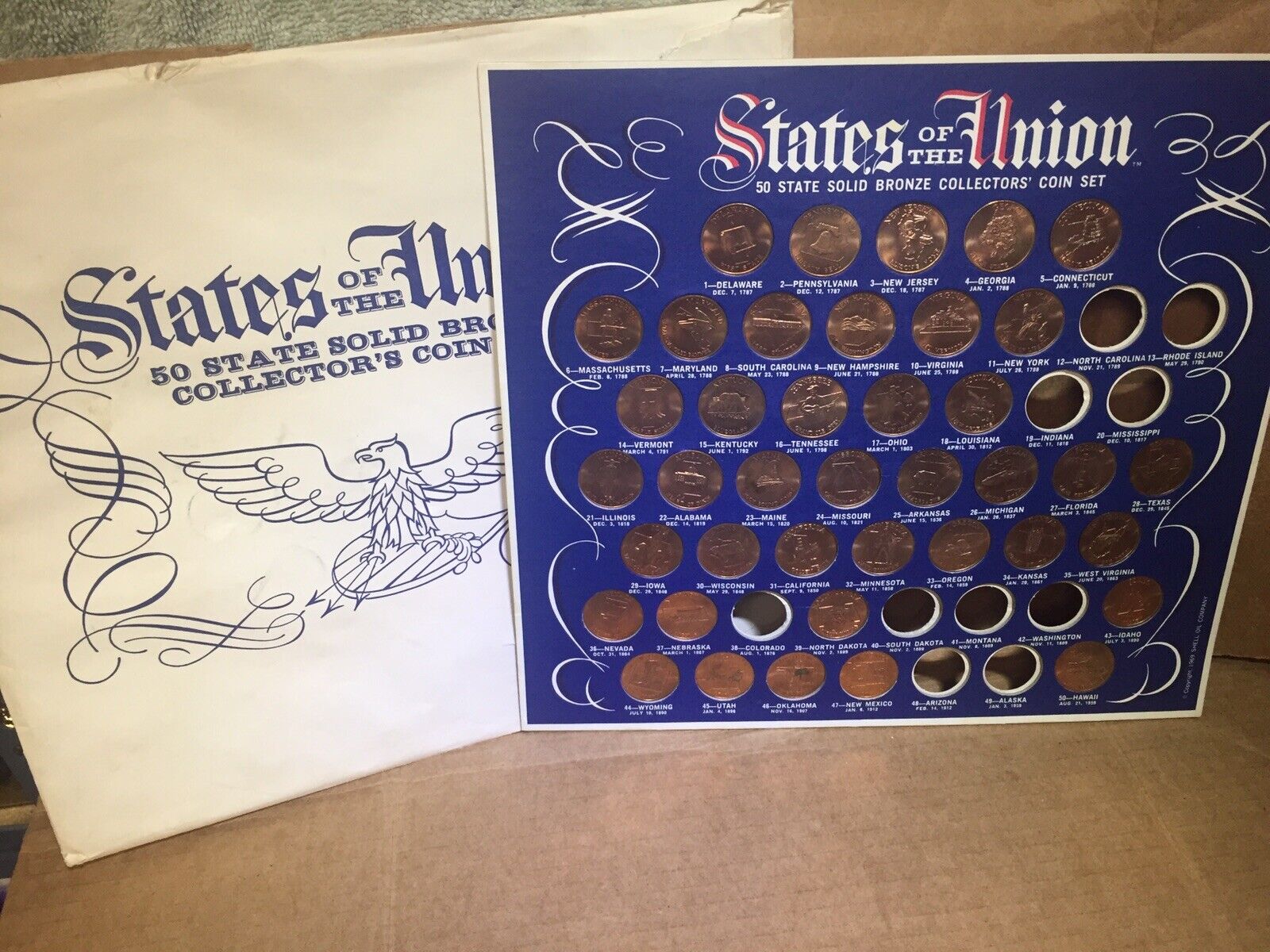 1969 Shell Oil States Of The Union 50 Solid Bronze Collectors Coin Set - parts 