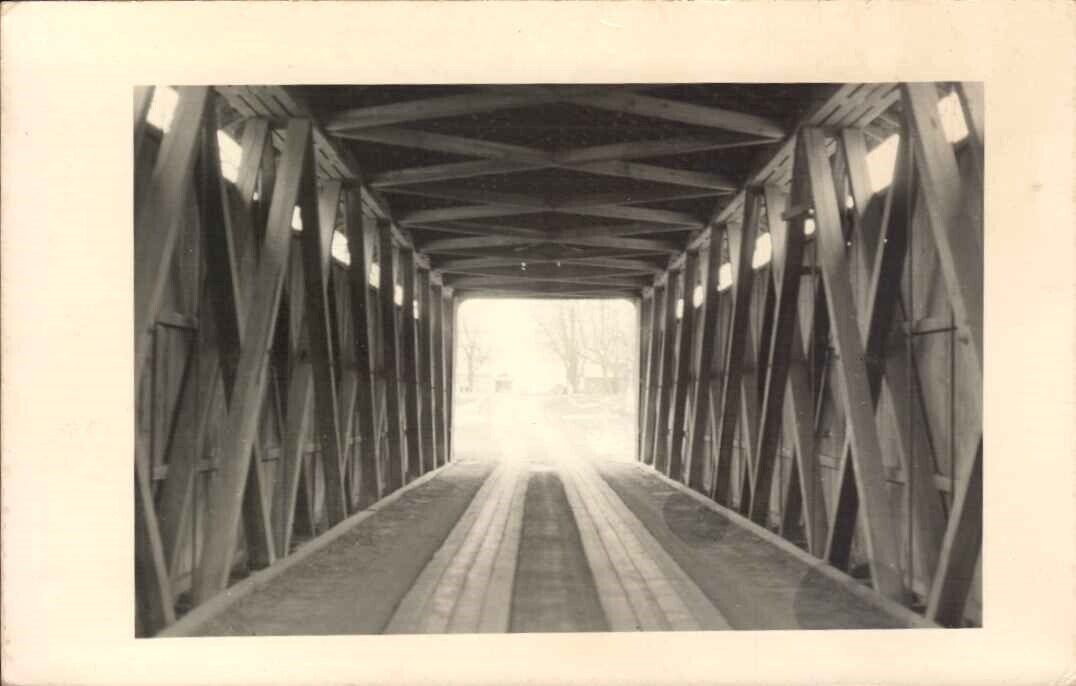 Vintage PLEASANT MILLS ind IN   COVERED BRIDGE    REAL PHOTO postcard RPPC