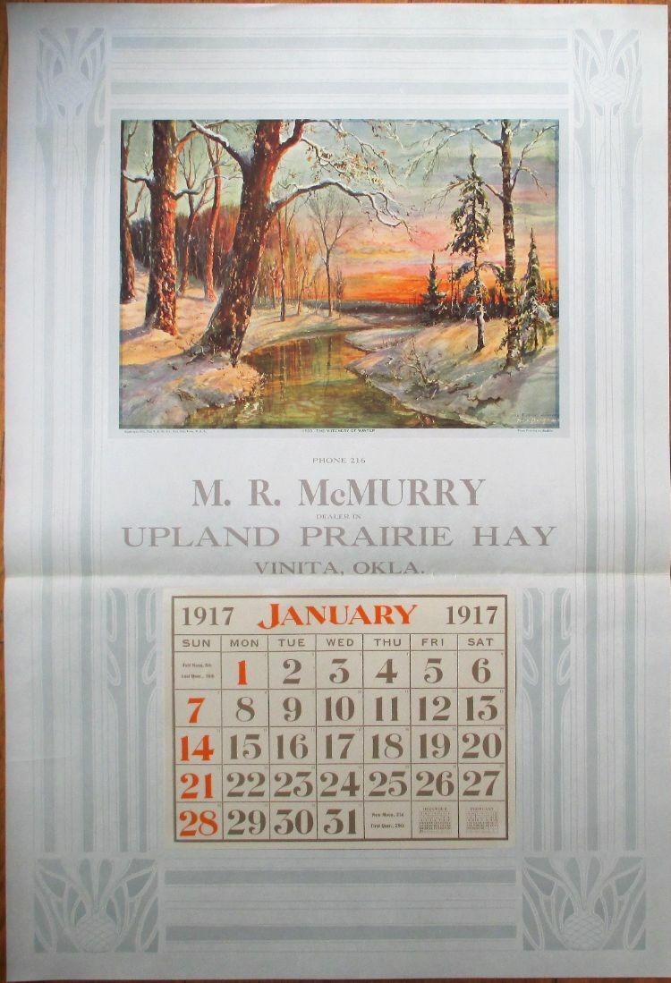Vinita, OK 1917 Advertising Calendar / 20x30 Poster: Hay/Agricultural - Oklahoma